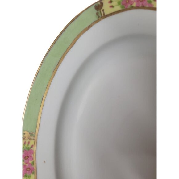 ZS Co Bavaria Large Oval Platter Gold Trim Hand Painted Green Pink Yellow Floral - Picture 6 of 14